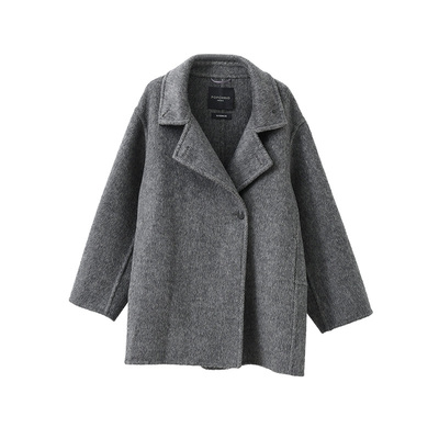 popchrio茧型加厚驼绒毛呢大衣