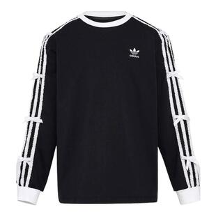adidas阿迪达斯三叶草女童三条纹蝴蝶结运动休闲长袖T恤KW1292