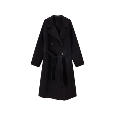 双排扣毛呢大衣绵羊毛三色长款