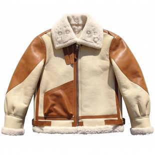轰炸机B3罕见本白色澳洲原生态羊皮毛一体美式复古冬季真皮衣男女