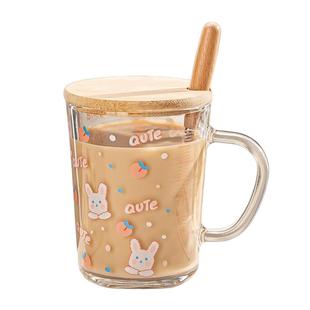 玻璃杯子ins高颜值水杯可爱卡通牛奶早餐杯盖刻度吸管杯宿舍办公