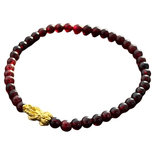 小克重999足黄金手链3D招财貔貅石榴石水晶圆珠手串礼物闺蜜朋友