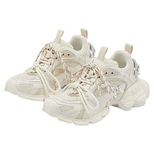 SUGARSU酥履 26年春季新款复古厚底增高珍珠拼色绑带运动老爹女鞋