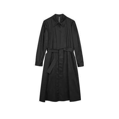 翻领宽松系带长袖连衣裙LESS