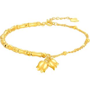 梦金园竹节铃兰花银手链S925小清新几何AB链叠戴风小众银首饰送礼