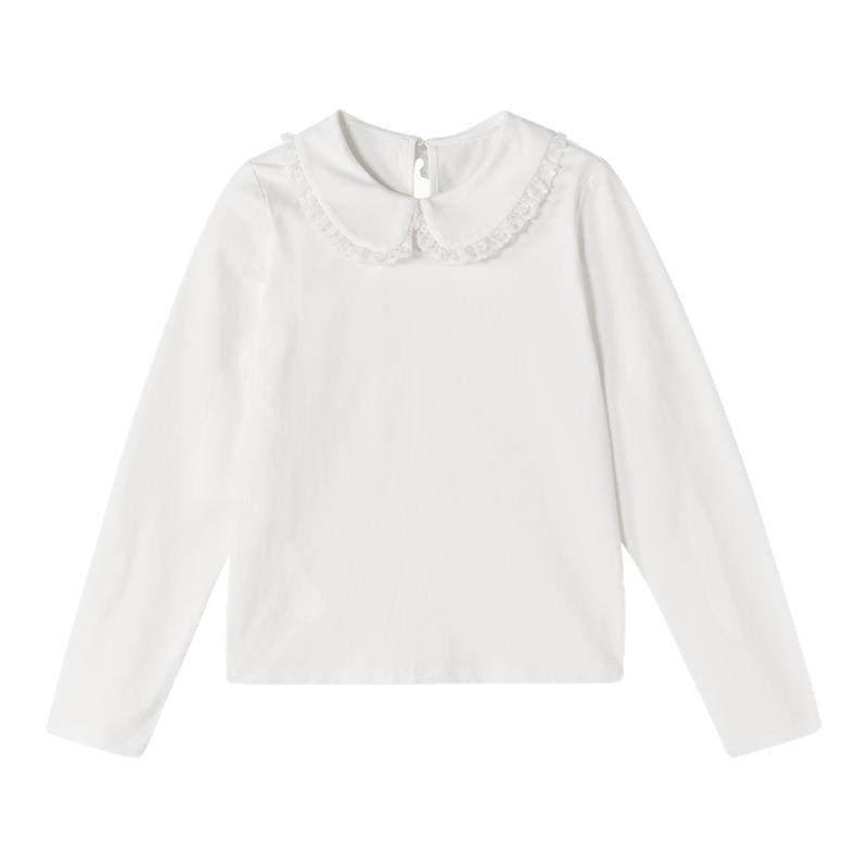 笛莎官方旗舰童装女童长袖t恤春季新款女孩上衣儿童纯棉白色打底t