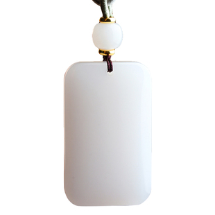 金丝玉平安无事牌吊坠男女款情侣项链天然白玉石毛衣链时尚玉牌子