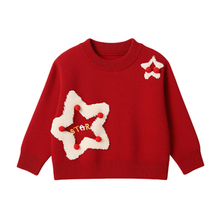 男童毛衣圣诞节2026马年新款儿童装针织衫加厚红色元旦拜年表演服