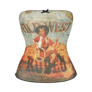 Go Girl Go 自制欧美风辣妹短款印花抹胸上衣女平口裹胸外穿背心