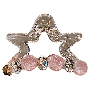 时尚个性高级粉色五角星水钻发抓中号珍珠简约半抓抓夹发夹鲨鱼夹