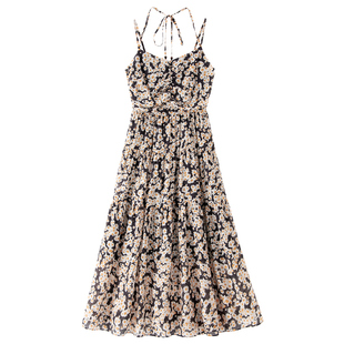 【莱赛尔】BANANA BABY2025年新款度假风碎花长裙女挂脖吊带裙