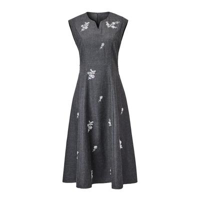 颜域印花无袖收腰连衣裙