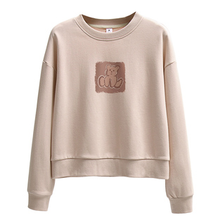 卡通小熊短款卫衣女高腰宽松春季薄款棉2025春秋新款无帽上衣ins