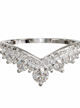 壹钻18K金圆钻V型群镶戒指可定制