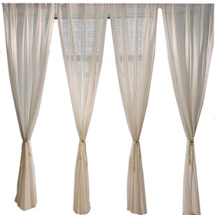 外贸古朴镂空窗帘简约挂钩透光纱帘飘窗客厅钩针文艺棉纱蕾丝微瑕