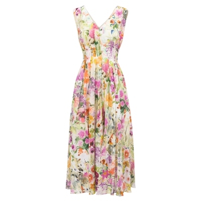 La Koradior拉珂蒂气质女商场同款夏季新款V领无袖印花休闲连衣裙