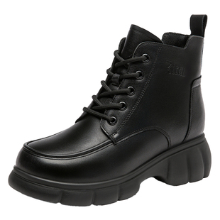 日泰女鞋冬季羊毛保暖马丁靴加绒短筒女靴头层牛皮百搭工装女棉鞋