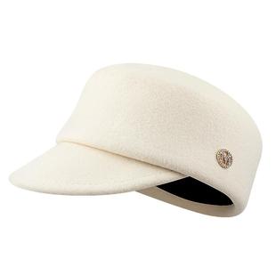 ROUIIEFAO优雅白色羊毛呢马术帽女秋冬英伦复古M标贝雷帽鸭舌帽子