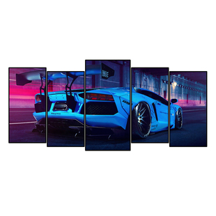 客厅复古跑车背景墙画酒店装饰画LED灯发光画GTR兰博基尼汽车挂画