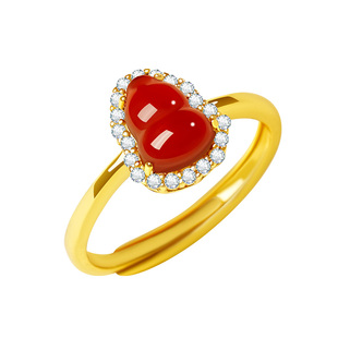 宫里上新红玛瑙葫芦戒指女红色玉石指环纯银新中式生日本命年礼物