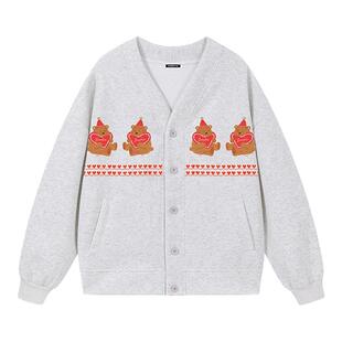 i.tGROUNDZERO2025秋款V领爱心小熊男女同款长袖韩系卫衣上衣