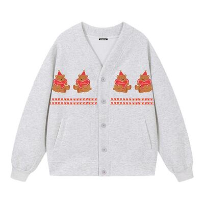i.tGROUNDZERO2025秋款V领爱心小熊男女同款长袖韩系卫衣上衣