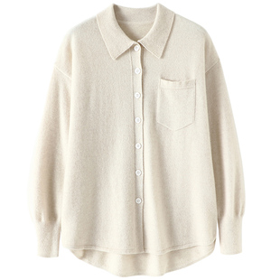 好看好看！不挑人人气款POLO领羊绒开衫女纯羊绒毛衣宽松针织衬衫