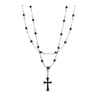 KANSAI黑色宝石十字架项链女个性高级感小众设计双层叠戴男配饰品
