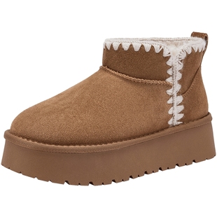 热风厚底雪地靴女2025年冬季新款加绒保暖棉鞋小个子增高短筒靴