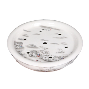 12寸青花瓷茶台陶瓷双层储水圆形大号茶盘家用盛水托盘嵌入式茶船