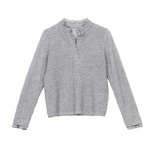 [专柜同款]Yifini/易菲灰色长袖宽松拼接针织衫百搭短款打底毛衫