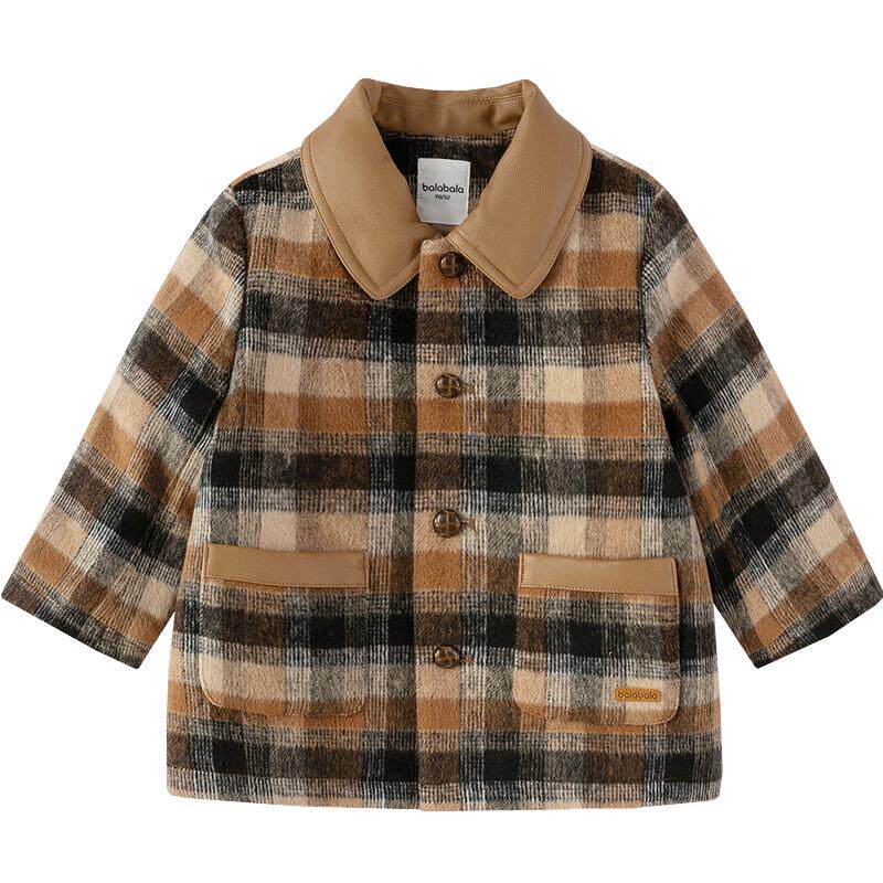 巴拉巴拉棉服男童格纹毛呢外套冬