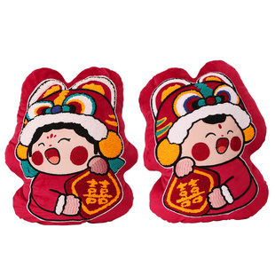 结婚喜字抱枕一对红色压床娃娃新款高档新婚婚庆公仔喜娃金童玉女