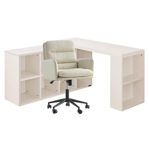 全友家居奶油风转角书桌柜卧室小户型家用可伸缩斗柜一体靠墙书桌