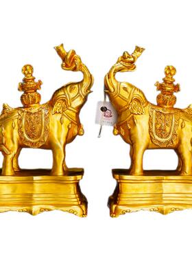 藏式尼泊尔工艺太平有象 密宗铜鎏金家用象宝供奉摆件  十寸一对
