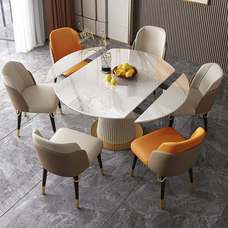 轻奢岩板伸缩餐桌椅组合家用小户型现代简约餐桌旋转饭桌可变圆桌