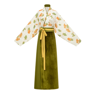 【观止织造｜序秋】宋制汉服飞机袖对襟衫旋裙两片裙银杏绿色日常