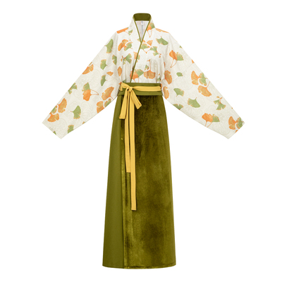 宋制对襟衫旋裙汉服绿色日常穿搭