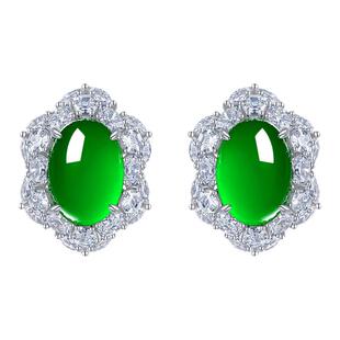 AILEQ 925银镶天然玉髓满绿六芒星耳环欧若风耳饰时尚品质珠宝K10