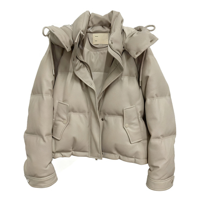 2025冬季新款羽绒服外套皮质连帽立领休闲宽松防风保暖舒适女士