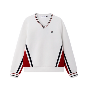ELLE Active春秋季白色V领卫衣女休闲宽松套头衫小众洋气减龄上衣