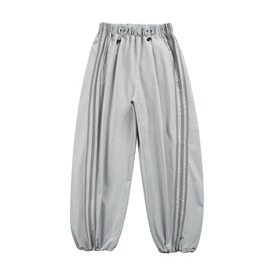 TIRED织带条纹束脚抽绳直筒裤