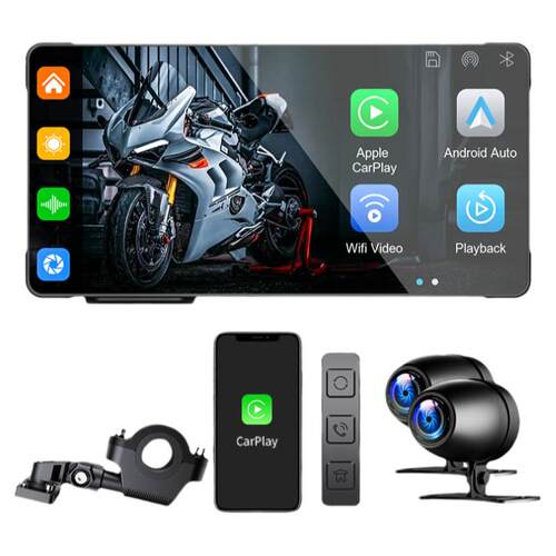 vvcar摩托车行车记录仪无线carplay投屏流媒体导航一体智能车机