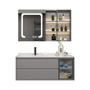 新款浴室柜组合岩板无缝陶瓷一体盆洗漱台轻奢卫生间厕所洗手脸池