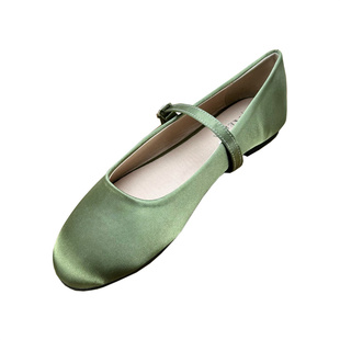 平底复古绿圆头单鞋女2026春季新款一字带芭蕾舞鞋配裙子玛丽珍鞋