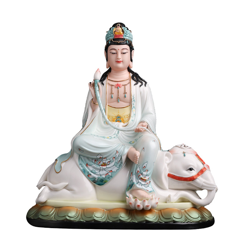 高档陶瓷普贤菩萨佛像坐像摆件