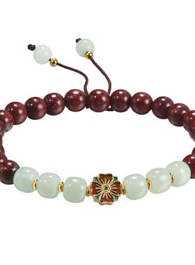 印象瑞红圆珠和田玉紫檀木手饰