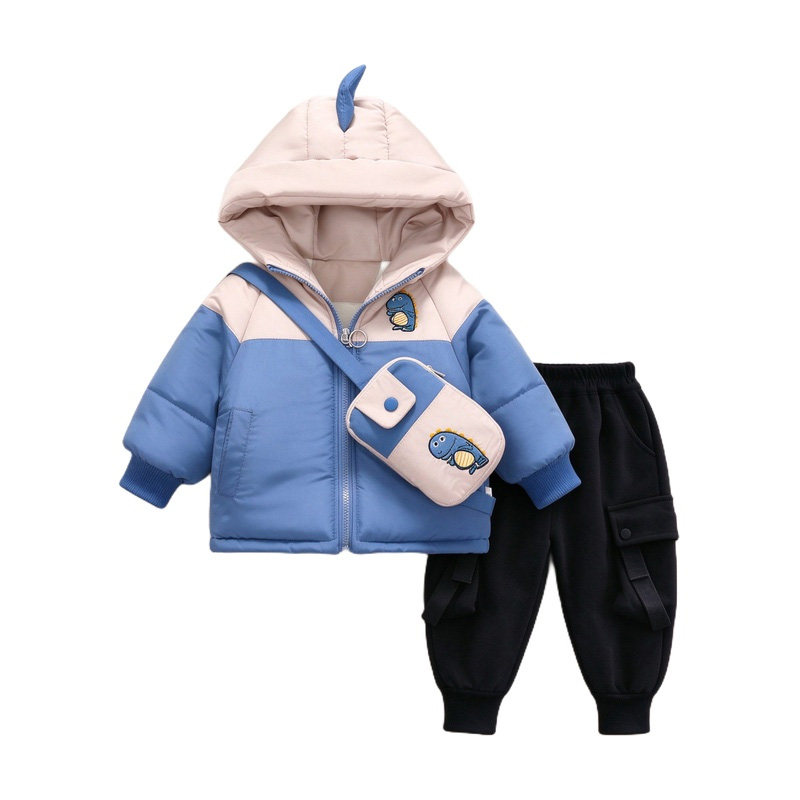 男童冬装恐龙连帽棉服套装加绒加厚保暖棉袄一岁婴儿新年好运穿搭
