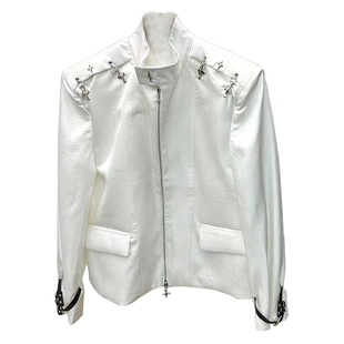 我叫得仔结构设计感痞帅亮面情侣装男立领夹克外套宽松西装上衣女