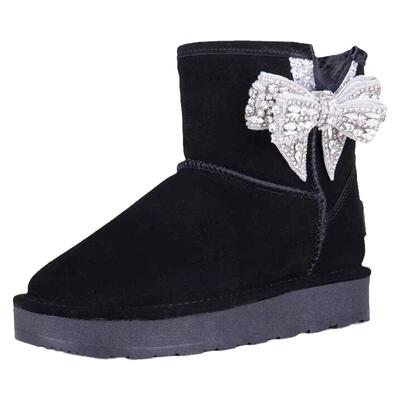 真皮内增高7.5CM蝴蝶结雪地靴
